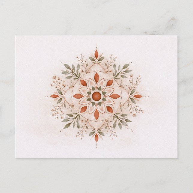 Cartão Postal Terracotta Boho Botanical Mandala Watercolor  (Frente)