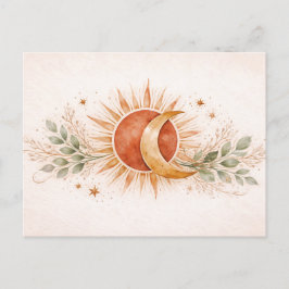 Cartão Postal Terracotta Boho Celestial Sun Moon Botanical