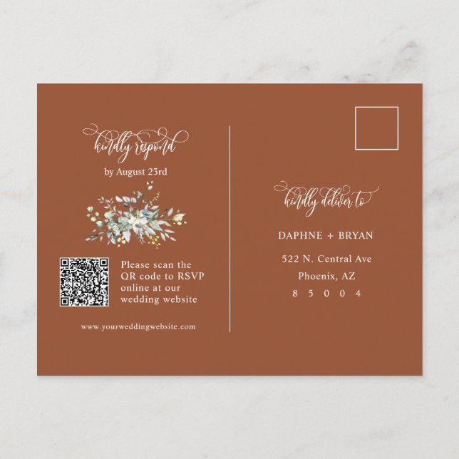 Cartão Postal Terracotta Fall Green deixa QR Code Address RSVP (Verso)