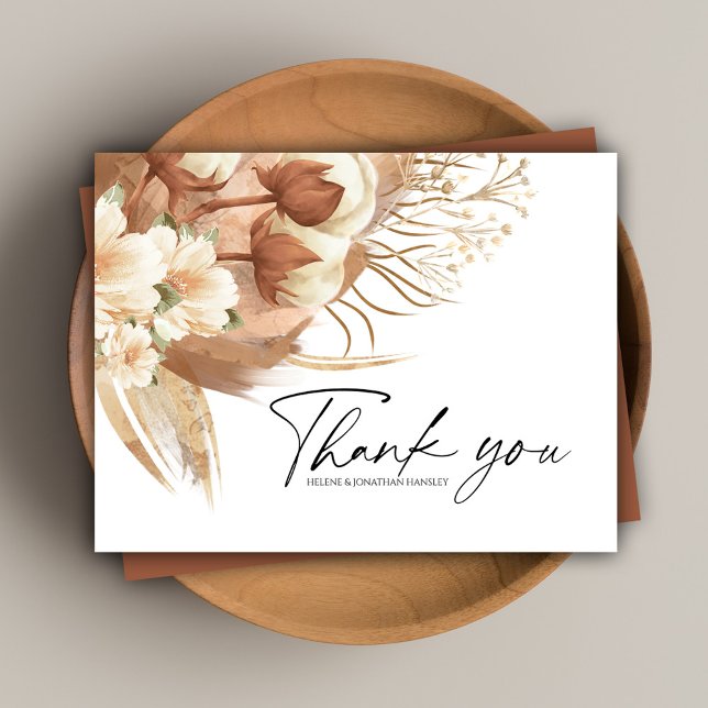 Cartão Postal Terracotta Floral Boho Weding Obrigado (Terracotta Floral Boho Wedding Thank You Postcard)