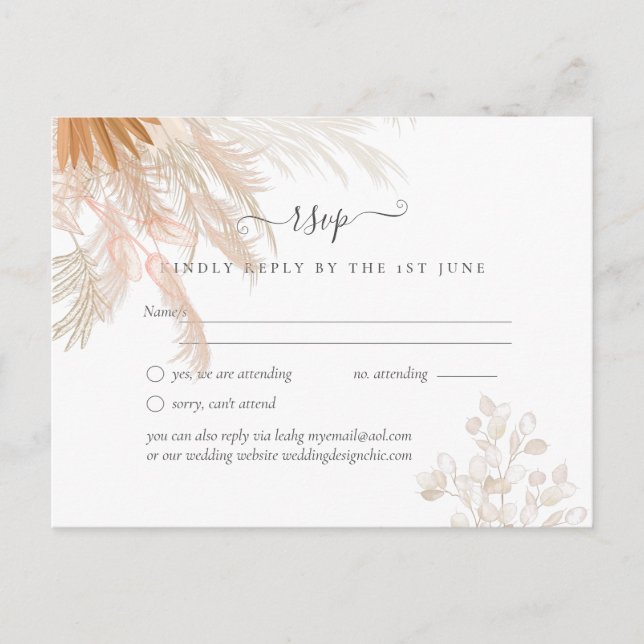 Cartão Postal Terracotta Grama Pampas Casamento Tropical (Frente)