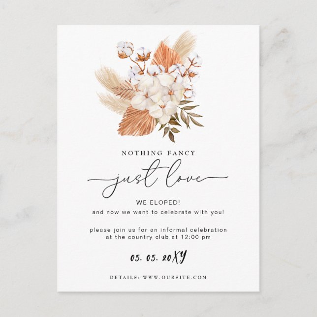 Cartão Postal Terracotta Rustic Pampas Grass Recepção de casamen (Frente)