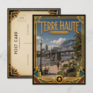 Cartão Postal Terre Haute Indiana Arte Deco Vintage Era de Ouro