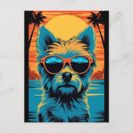 Cartão Postal Terrier com óculos de sol na praia