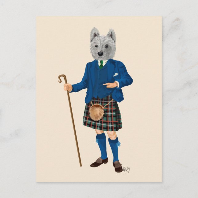 Cartão Postal Terrier da West Highland em Kilt 2 (Frente)