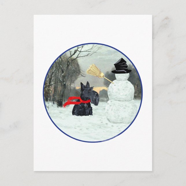 Cartão Postal Terrier Escocês e Boneco de Neve (Frente)