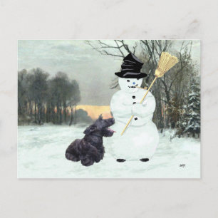 Cartão Postal Terrier Escocês Feliz & Boneco de Neve