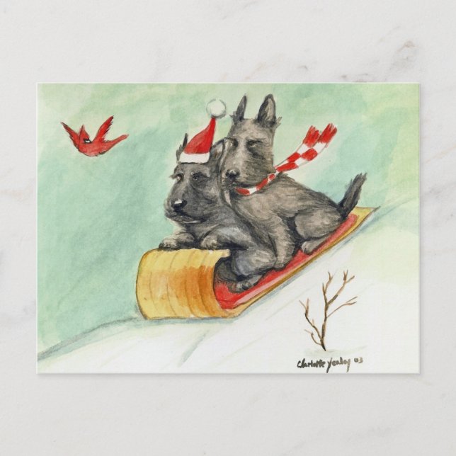 Cartão postal Terrier Sleigh Ride Ride (Frente)