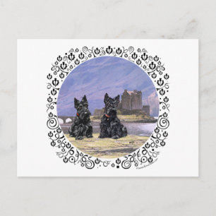 Cartão Postal Terriers Escoceses no Castelo Eilean Donan