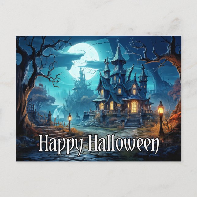 Cartão Postal Terrível Halloween da Casa Assombrada (Frente)