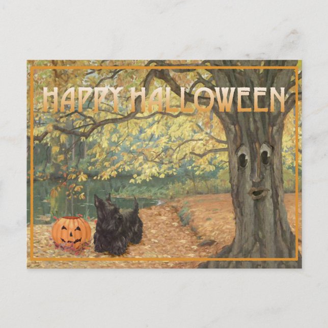 Cartão Postal Terrorão de Halloween do Terrier Escocês (Frente)