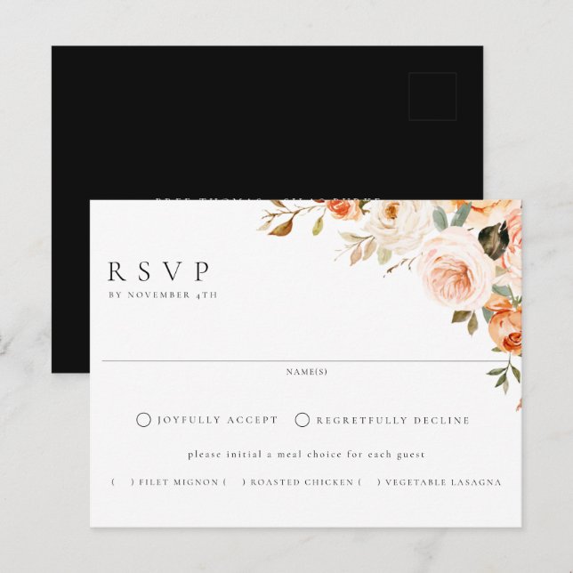 Cartão Postal Terthy Autumn Floral Meal Choice Weding RSVP (Frente/Verso)