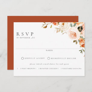 Cartão Postal Terthy Autumn Floral Meal Choice Weding RSVP