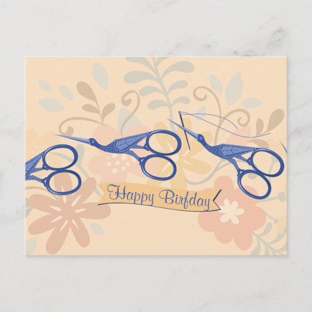 Cartão Postal Tesoura de aves ornamentais costureira (Frente)