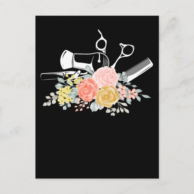 Cartão Postal Tesoura Floral Cabeleireira Mulheres Estilista de  (Frente)