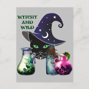 Cartão Postal Testemunha E Selvagem - Gato Negra Halloween E Poç