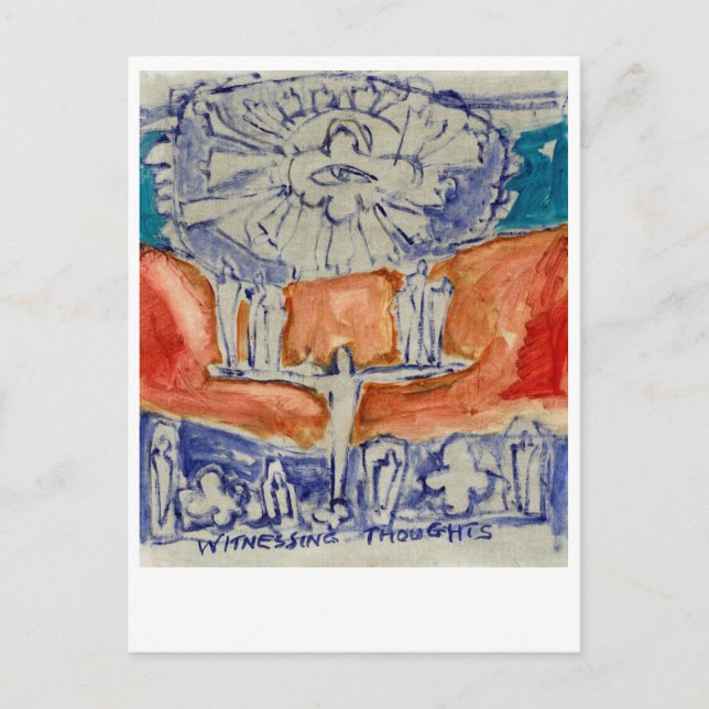 Cartão Postal Testemunhando pensamentos. Eckhart Tolle. (Frente)