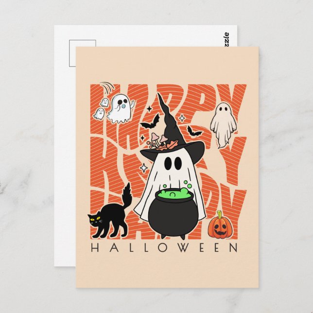 Cartão Postal Testemunhar Divertido | Feliz Halloween Magic & Mi (Frente/Verso)