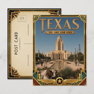 Cartão Postal Texas Arte Deco Vintage Idade Dourada