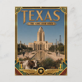 Cartão Postal Texas Arte Deco Vintage Idade Dourada