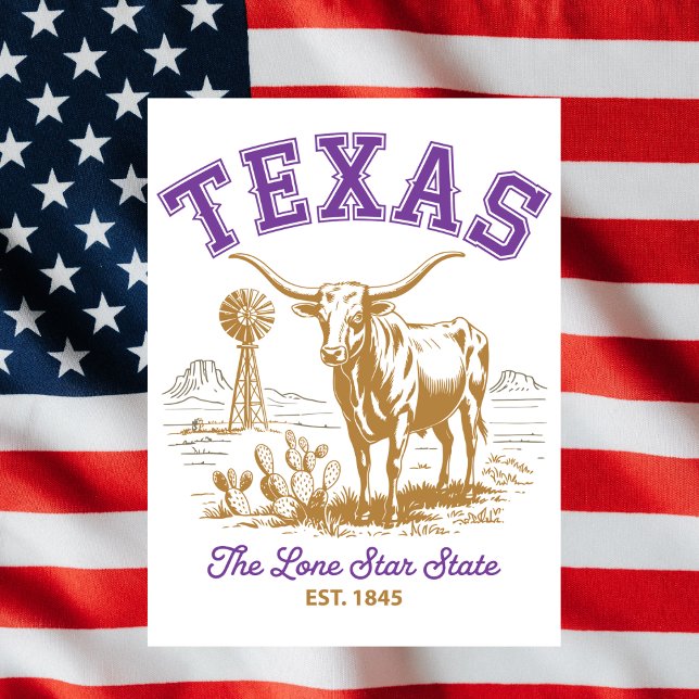 Cartão Postal Texas Estado da Estrela Solitária Ilustração de To (Texas Lone Star State Bull Illustration Travel Postcard
)