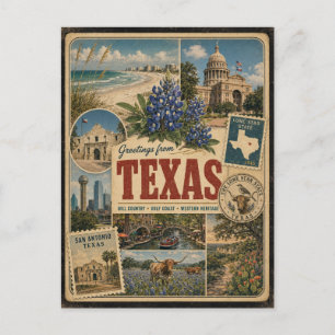 Cartão Postal Texas Estilo Vintage Autêntico