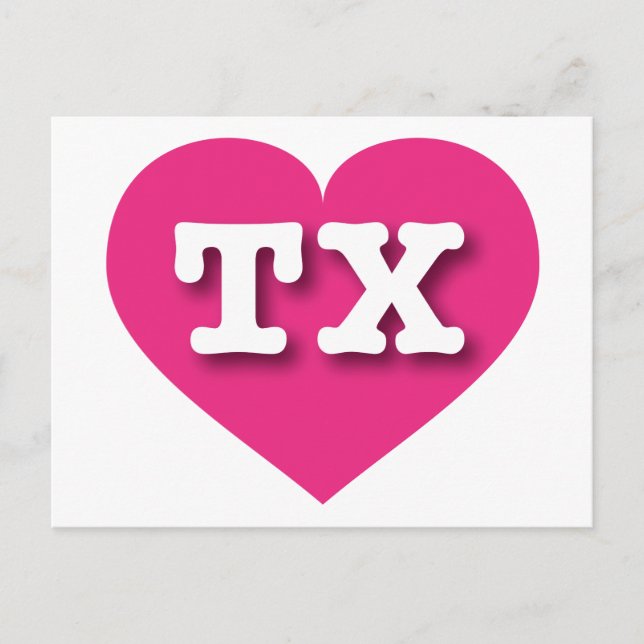 Cartão Postal Texas Hot Pink Heart - Adoro TX (Frente)