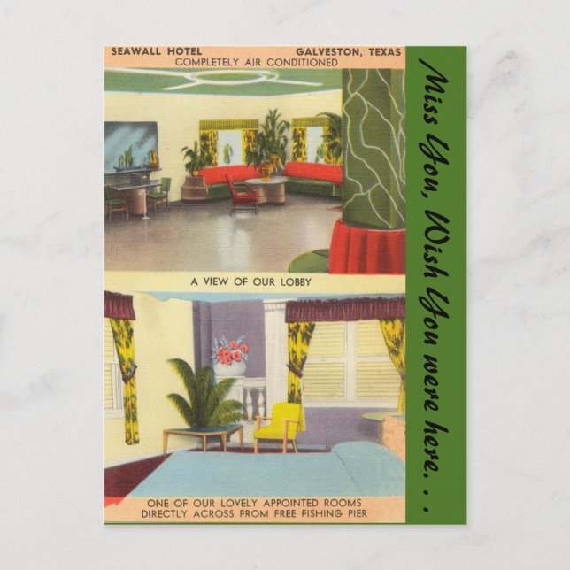 Cartão Postal Texas, Hotel Sea Wall, Galveston (Frente)