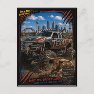 Cartão Postal Texas Monster Truck Arte Off Road