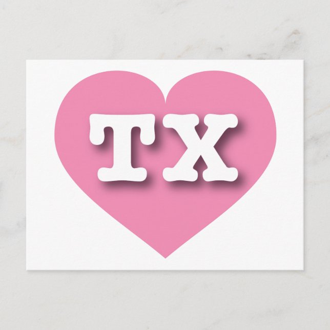 Cartão Postal Texas Pink Heart - Eu adoro TX (Frente)