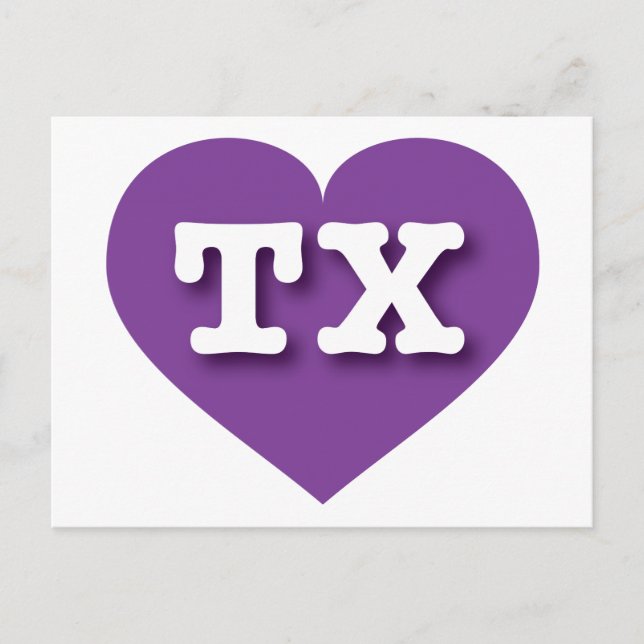 Cartão Postal Texas Purple Heart - Eu amo TX (Frente)