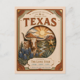 Cartão Postal Texas Vintage Paper Cut American Arcana