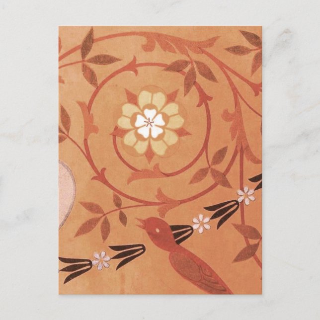 Cartão Postal Têxtil de Vinha Rosa e Vase (Frente)