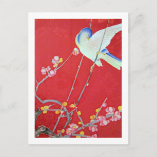 Cartão Postal Têxtil KIMONO Japonês, Bluebird