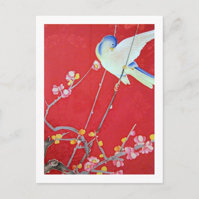 Cartão Postal Têxtil KIMONO Japonês, Bluebird (Frente)