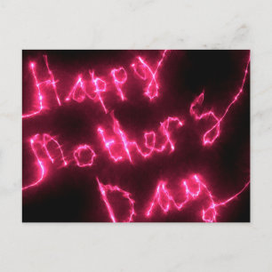 Cartão Postal Texto Brilho Rosa Quente Elétrico do Dia de as mãe