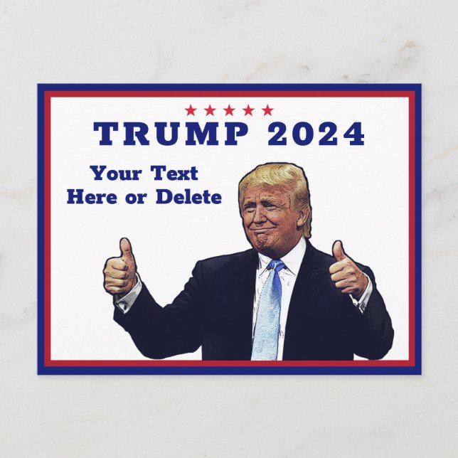 Cartão Postal Texto/ Cor Personalizado RWB Trump 2024 Polegar pa (Frente)