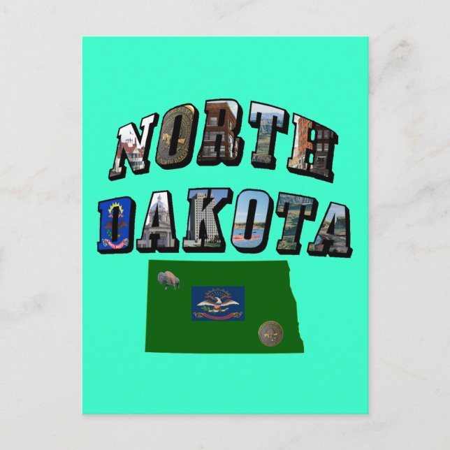 Cartão Postal Texto da Imagem da Dakota do Norte (Frente)