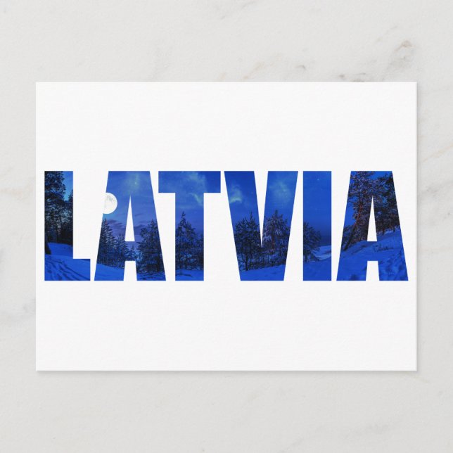 Cartão Postal Texto da noite de inverno na Letónia com reflexo (Frente)