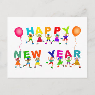 Cartão Postal Texto de feliz ano novo de desenho de cores difere