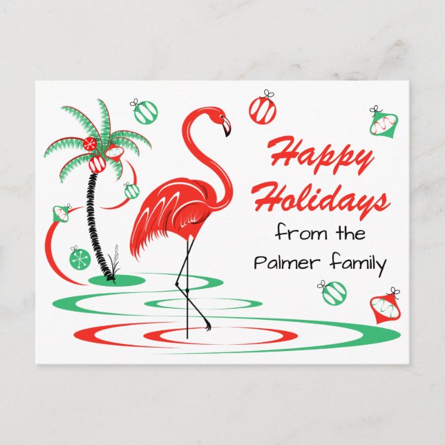 Cartão Postal Texto de Feriados Felizes do Flamingo de Natal Ver (Frente)