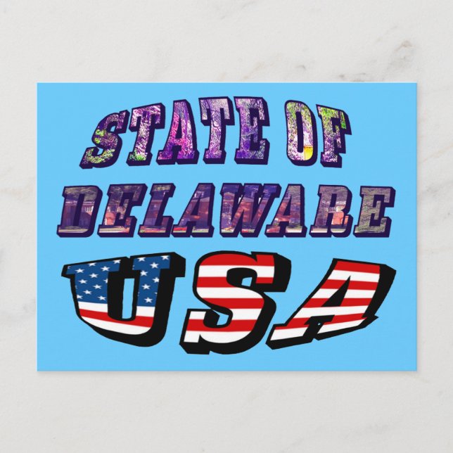 Cartão Postal Texto de Foto e Sinalizador do Estado de Delaware  (Frente)