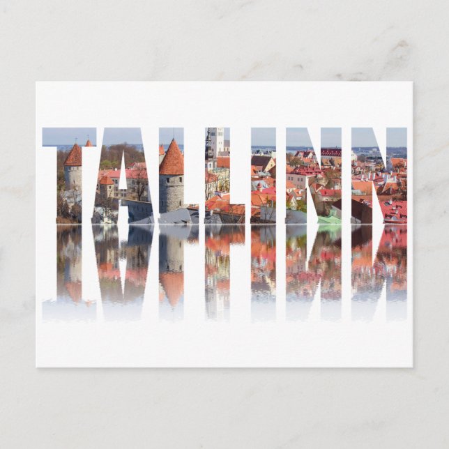 Cartão Postal Texto de Tallinn composto pela vista antiga da cid (Frente)