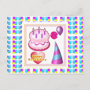 Cartão Postal Texto do Balão de Bolo HappyBIRTHDAY