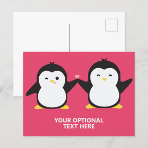 Cartão Postal Texto e cor personalizados dos pinguins de corte