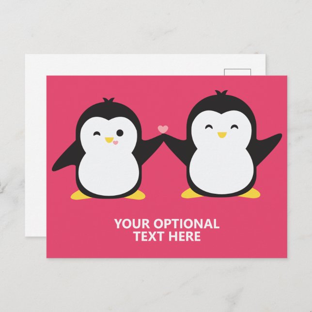 Cartão Postal Texto e cor personalizados dos pinguins de corte (Frente/Verso)