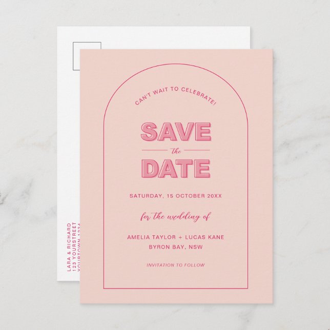 Cartão Postal Texto em negrito Moderno de Arch Rosa Salvar a Dat (Frente/Verso)