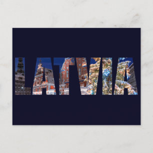 Cartão Postal Texto letão com árvore de Natal iluminada