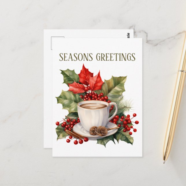 Cartão Postal texto para adicionar café de Natal festivo (Frente/Verso In Situ)