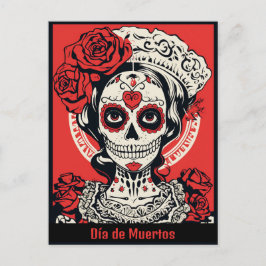 Cartão Postal Texto personalizado 💀 Calavera Pop Art vermelho e
